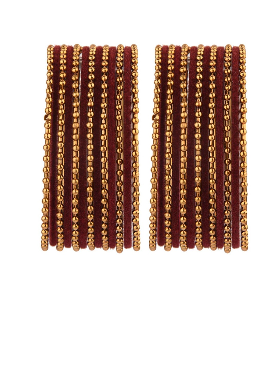 

Efulgenz Classic Fashion 26-Pcs Gold-Plated & Maroon Metal Beaded Maroon Bangle Set