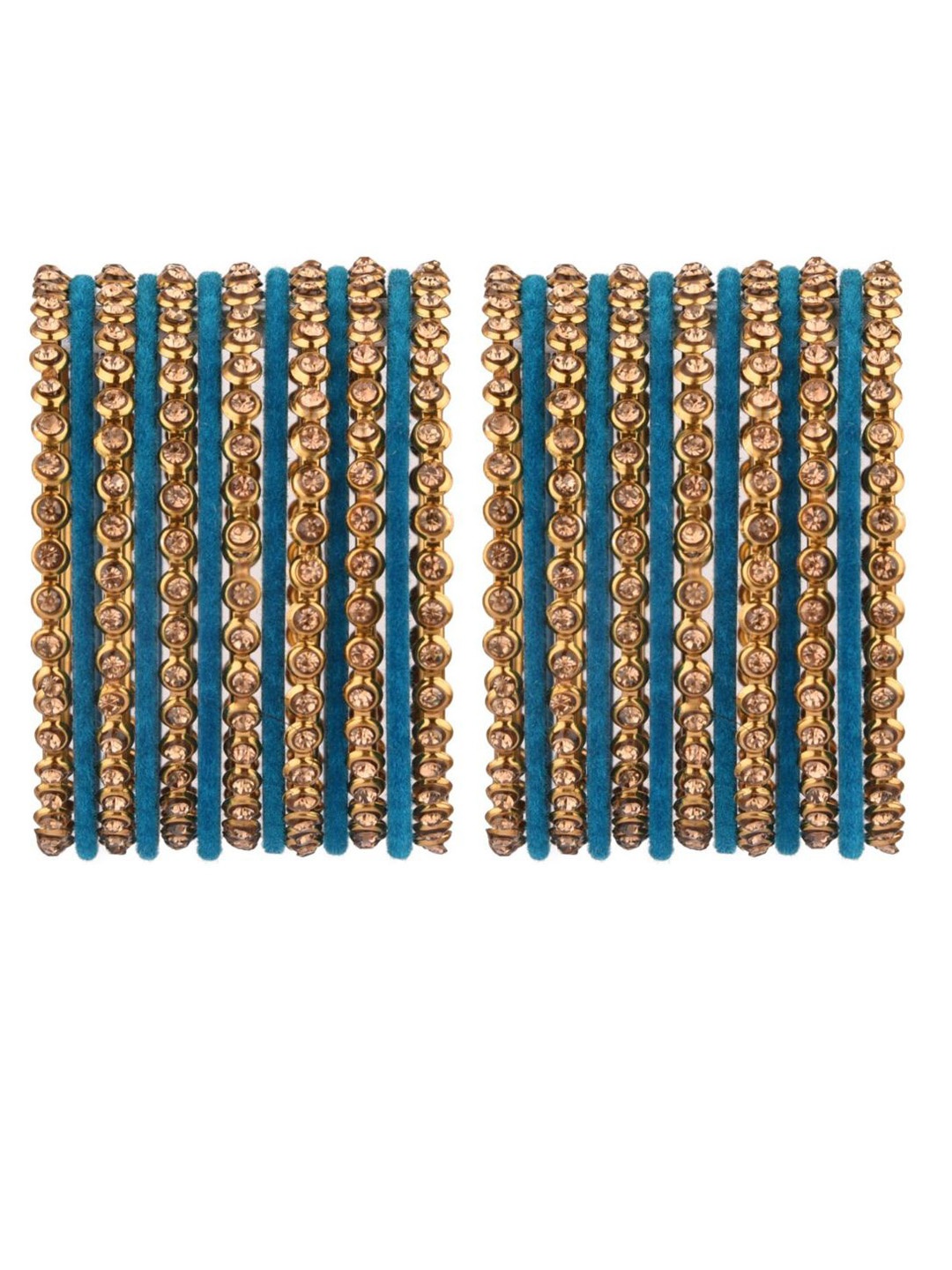 

Efulgenz Set Of 26 Gold-Plated Turquoise Blue CZ-Studded Bangle