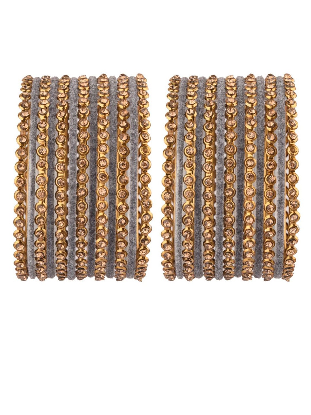 

Efulgenz Antique Designer Contemporary 26-Pcs Gold-Plated & Grey Crystal-Studded Bangle Set