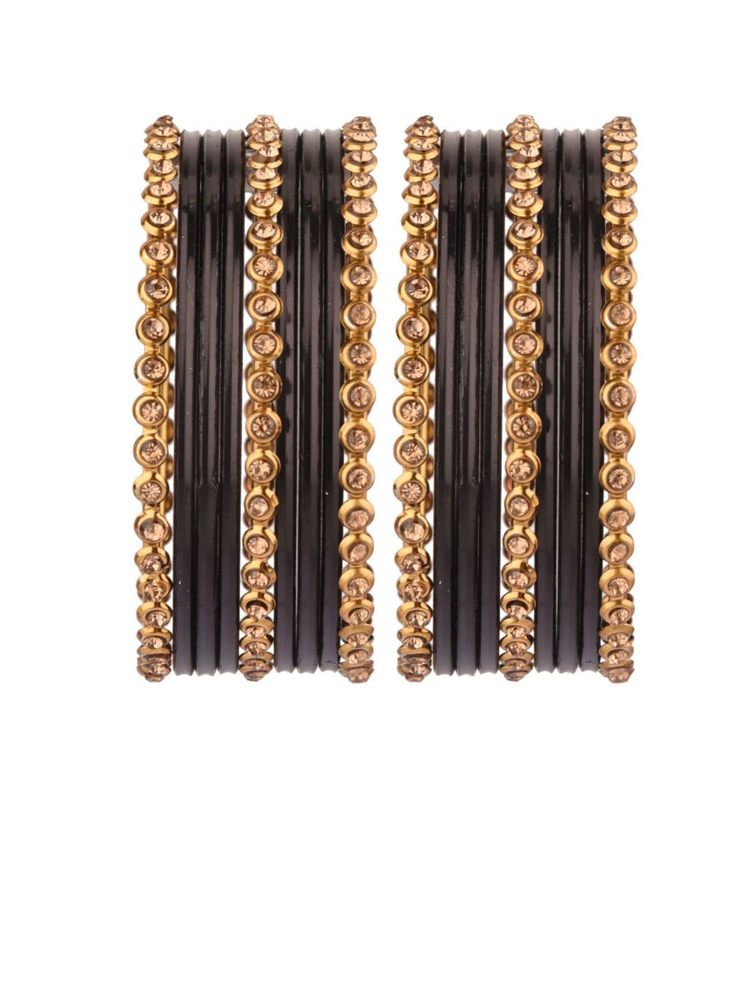 

Efulgenz Women Set Of 18 Black Crystal Studded Bangle