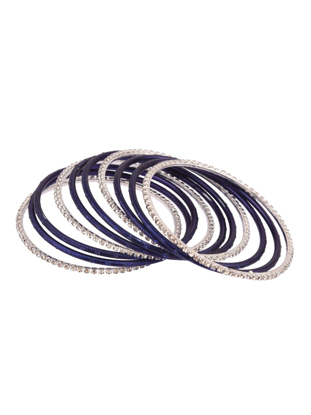 

Efulgenz Women Set Of 10 Navy Blue Crystal Studded Bangle