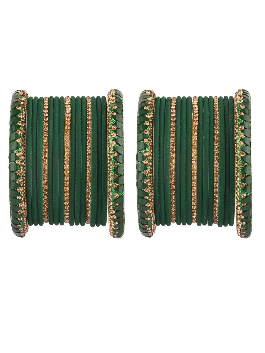

Efulgenz Antique Designer 34-Pcs Gold-Plated & Green Bangle Set