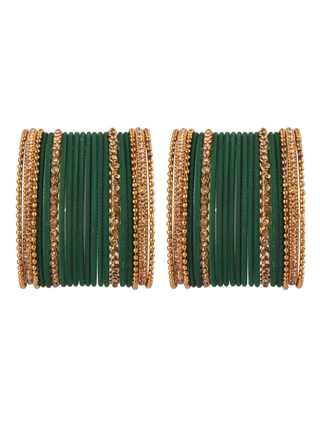 

Efulgenz Classic Fashion 40-Pcs Gold-Plated Green Crystal-Studded Bangles