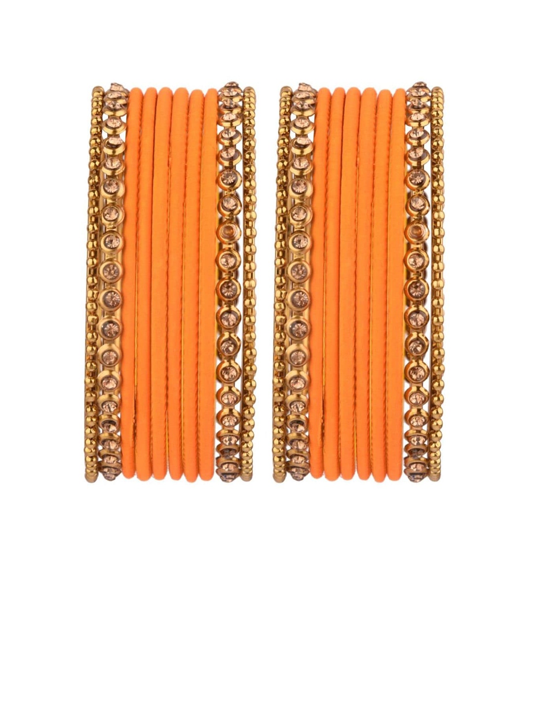 

Efulgenz Classic Fashion Indian Set Of 20 Gold-Plated Crystal-Beaded Bangles, Orange