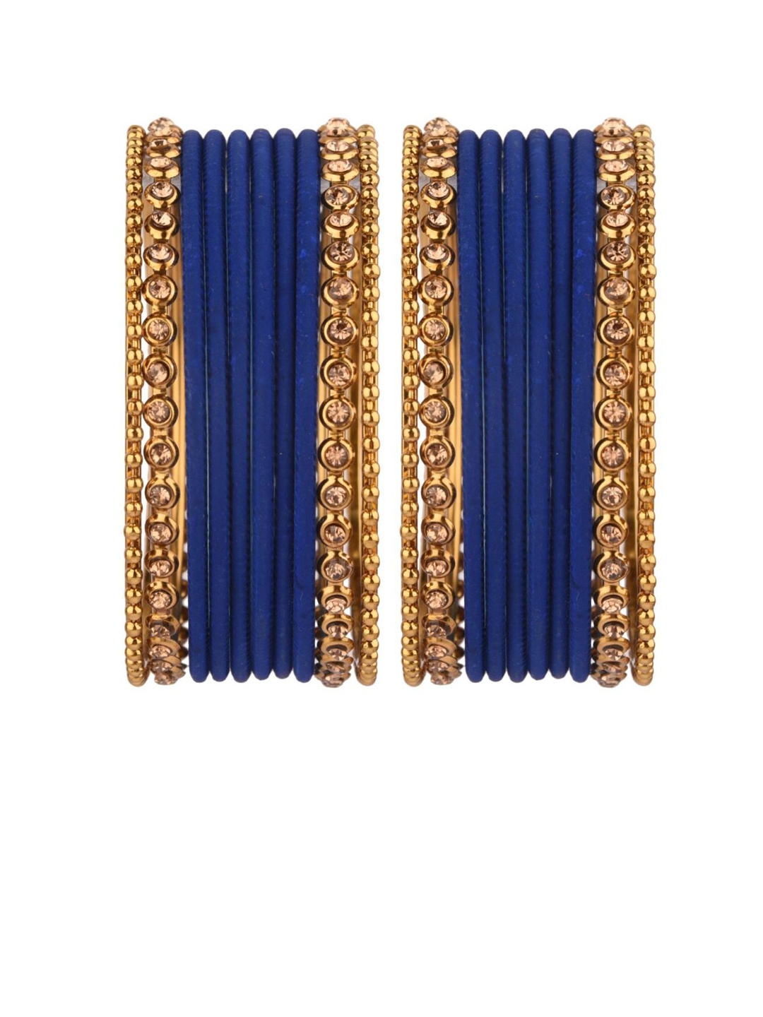 

Efulgenz Set of 20 Gold-plated & Navy Blue Classic Fashion Indian Bangles