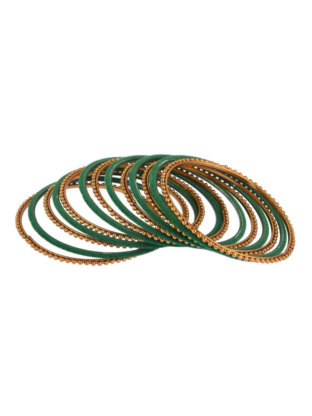 

Efulgenz Classic Fashion Indian Set Of 26 Green & Gold-Plated Beaded Bangles