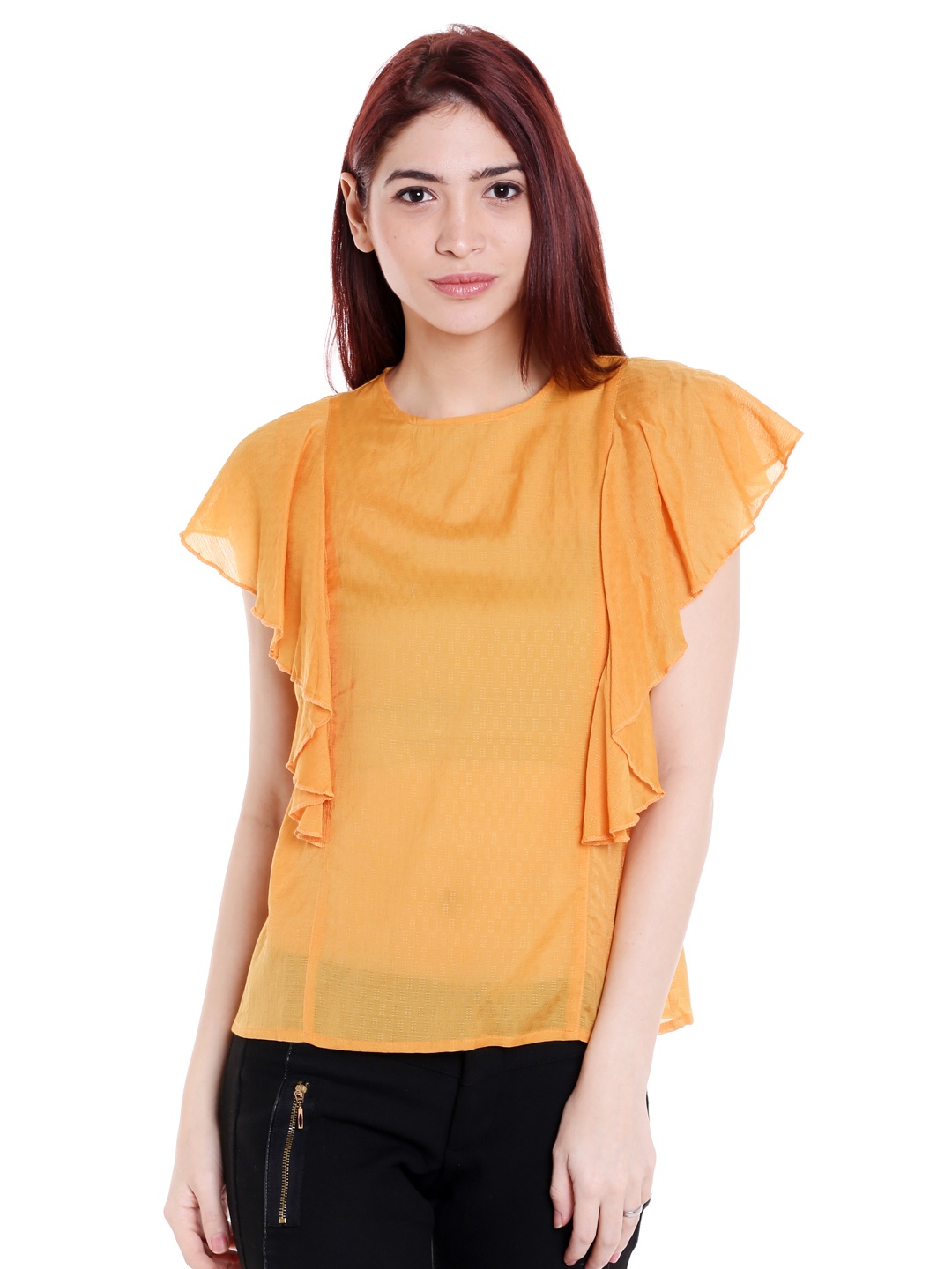 

Style Quotient Women Mustard Self Design Pure Cotton Top