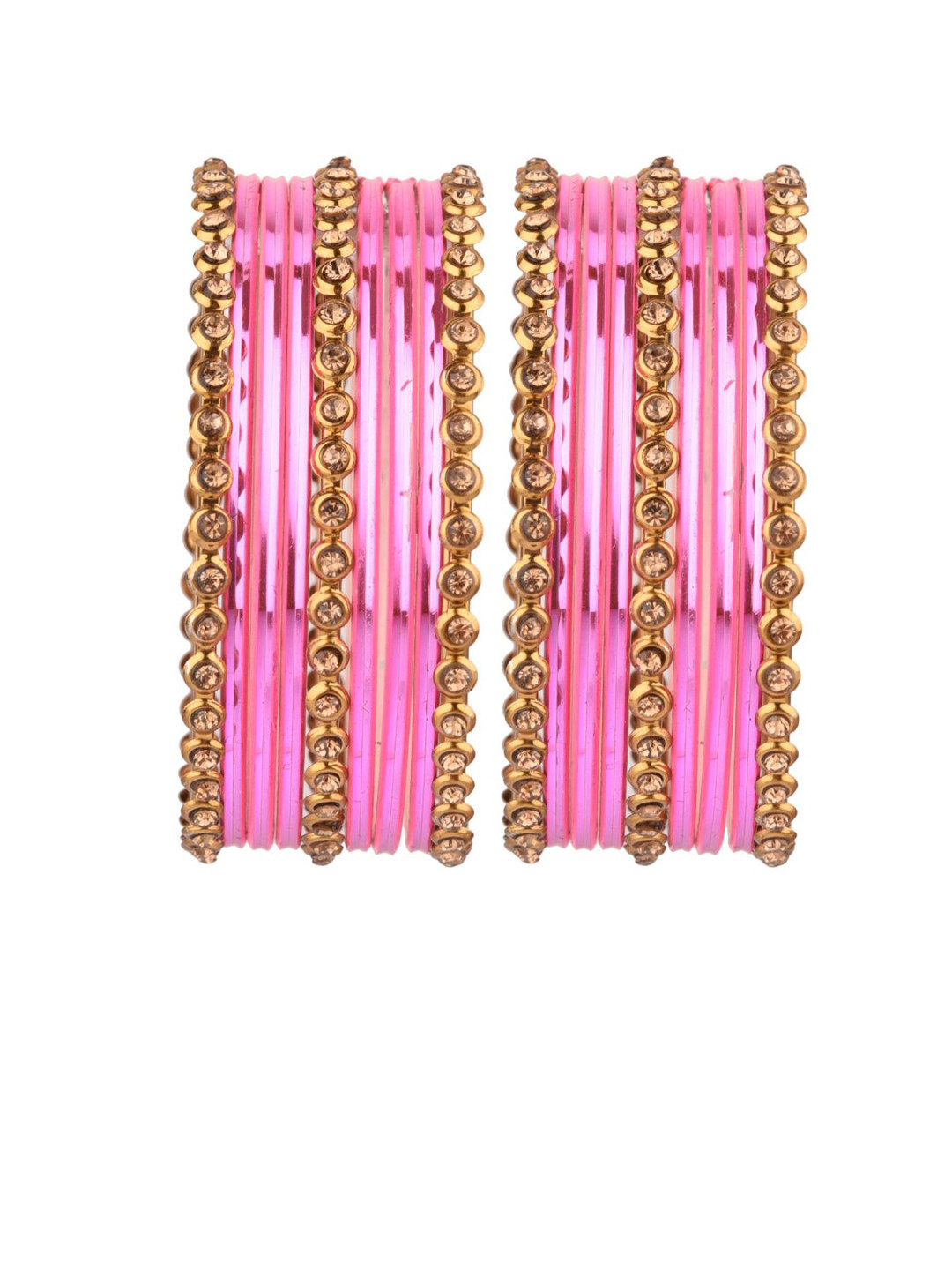 

Efulgenz Classic Fashion Indian Set Of 18 Pink & Gold-Plated Crystal Bangles