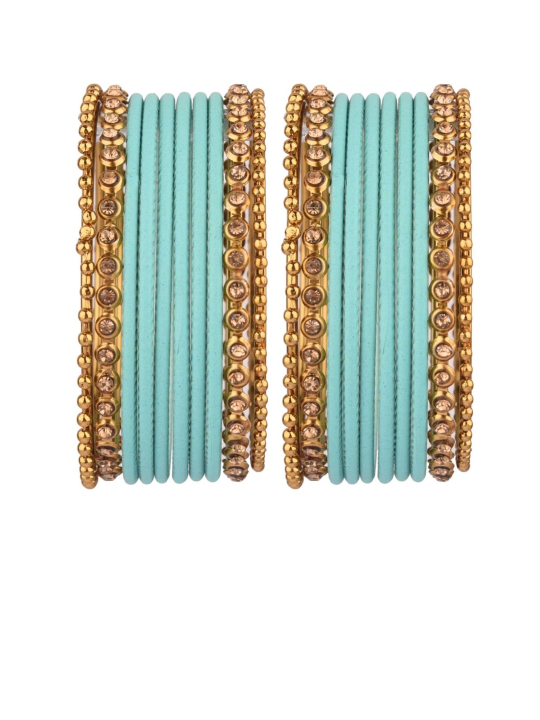 

Efulgenz Classic Fashion Set of 20-Pcs Gold-Plated Blue Crystal-Studded Bangles Set