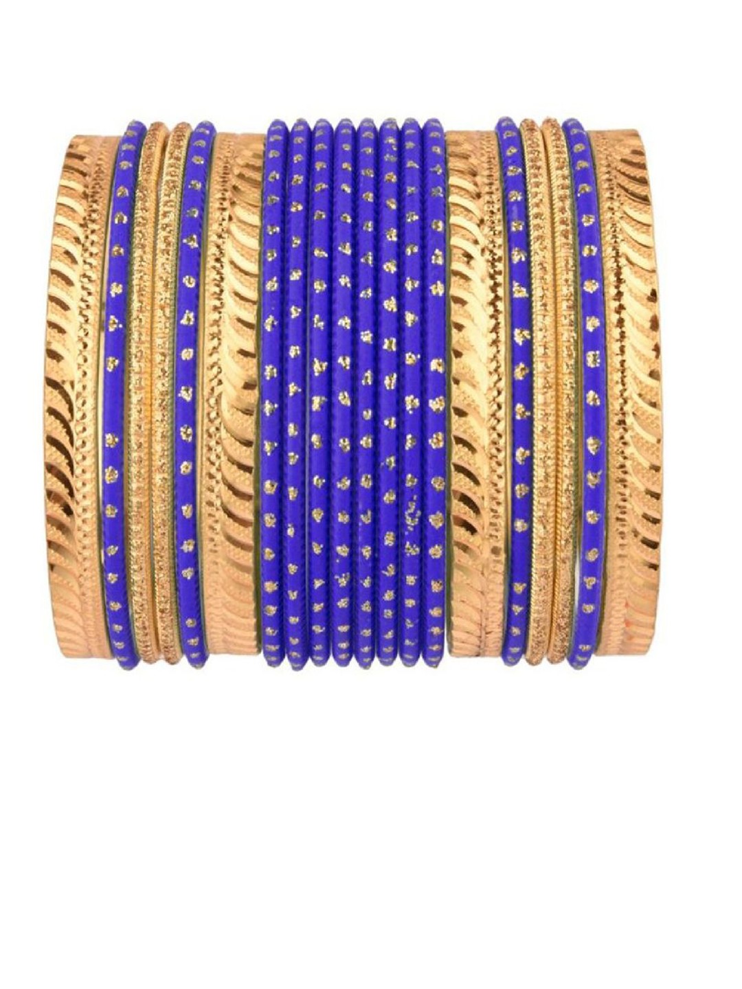 

Efulgenz Set Of 20 Gold-Toned & Blue Embellished Metal Bangle