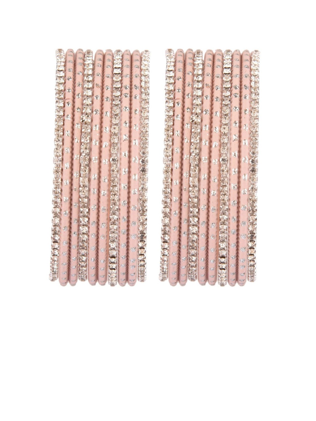 

Efulgenz Antique Designer Set of 20-Pcs Gold-Plated & Peach Crystal Studded Bangle Set