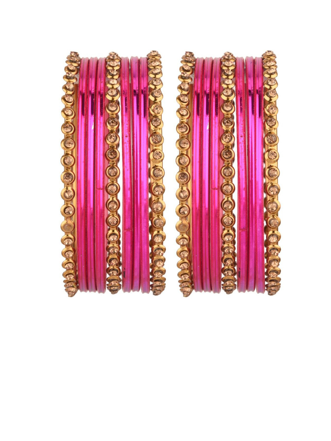 

Efulgenz Classic Fashion Indian Set Of 18 Magenta-Pink & Gold-Plated Crystal Bangles