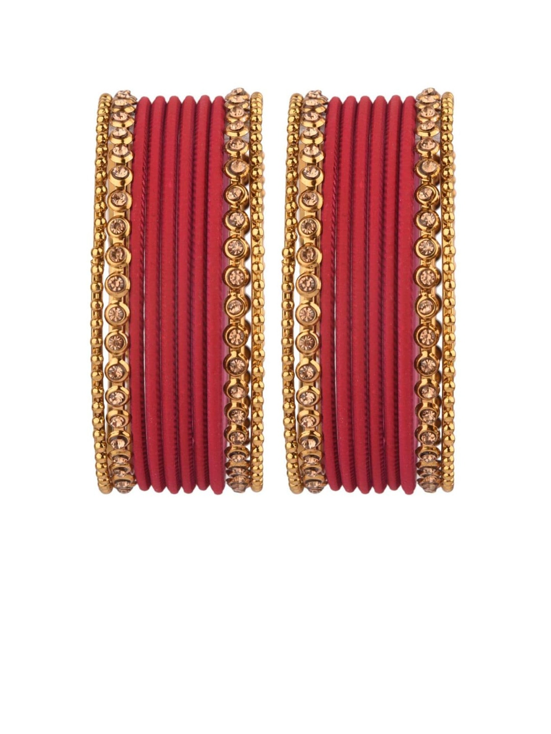 

Efulgenz Classic Fashion Set of 20-Pcs Gold-Plated & Magenta Bangle Set