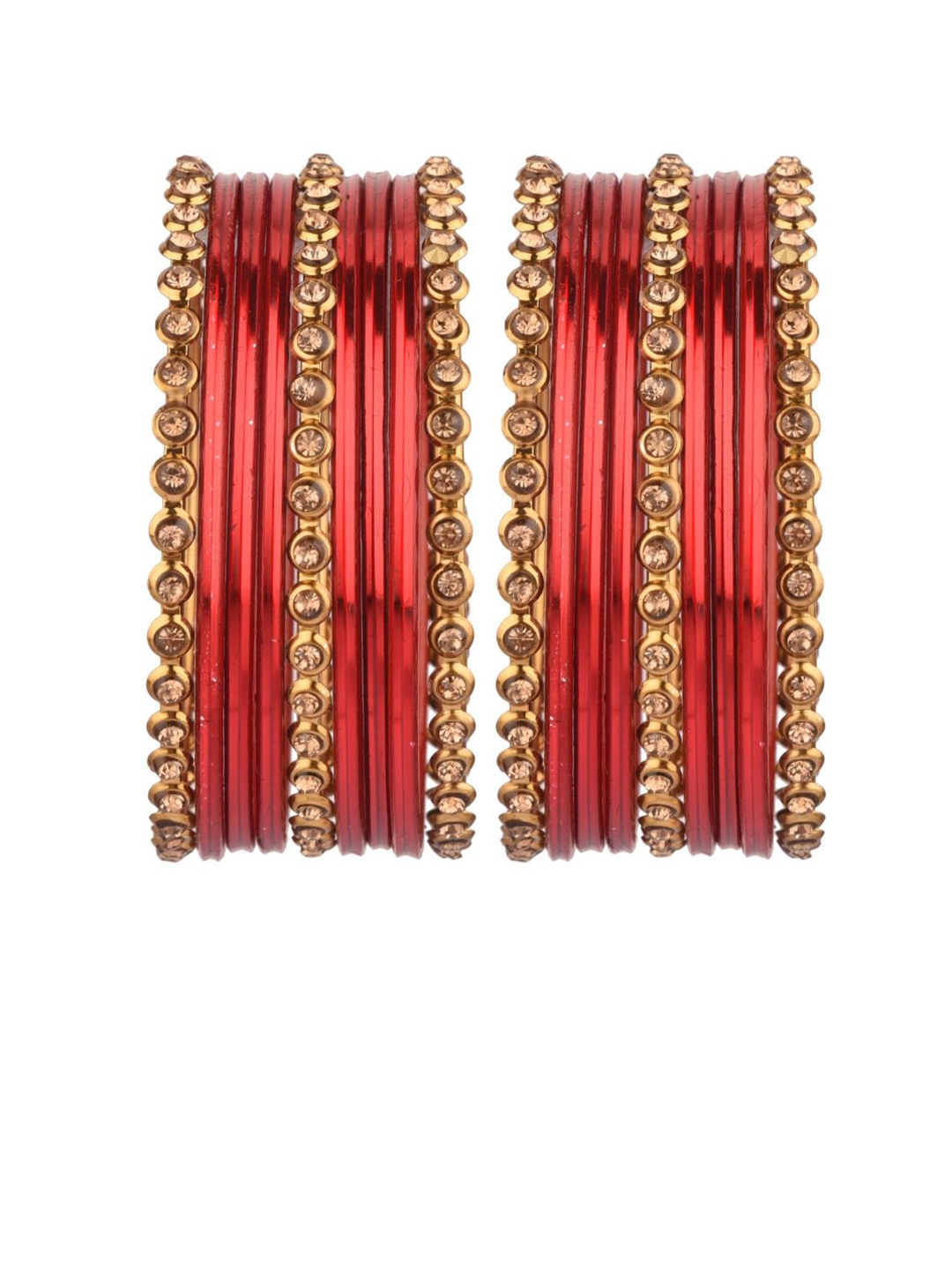

Efulgenz Classic Fashion Set of 18-Pcs Gold-Plated & Red Bangle Set