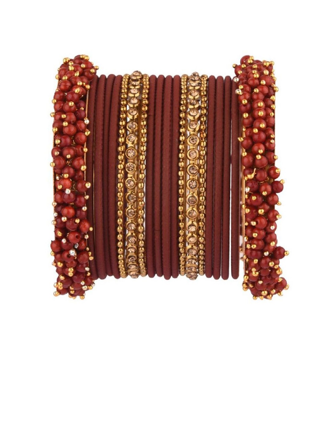 

Efulgenz Classic Fashion Set of 20-Pcs Gold-Plated & Brown Bangle Set