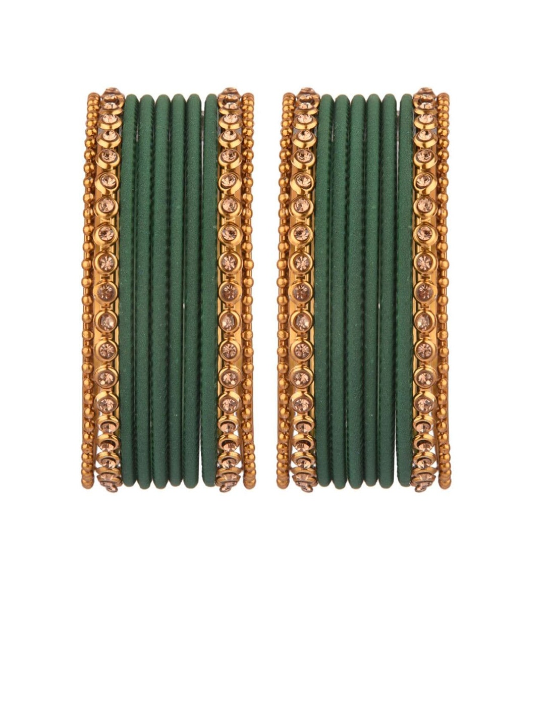 

Efulgenz Classic Fashion Set of 20-Pcs Gold-Plated & Green Bangle Set