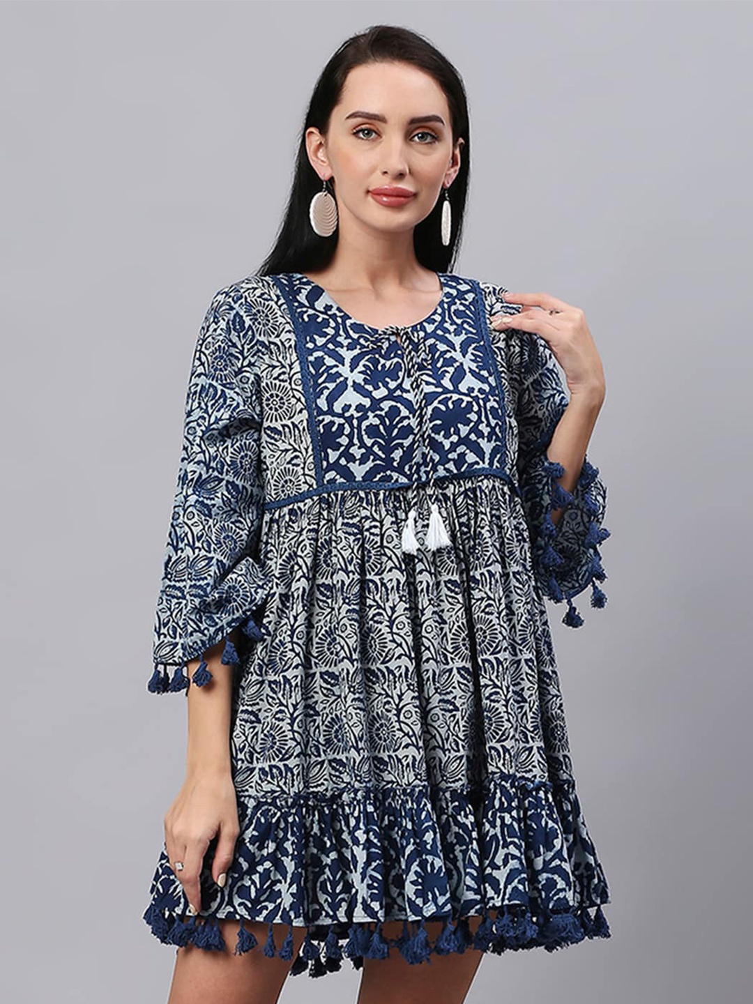 

Aanyor Blue Printed Pure Cotton Dress
