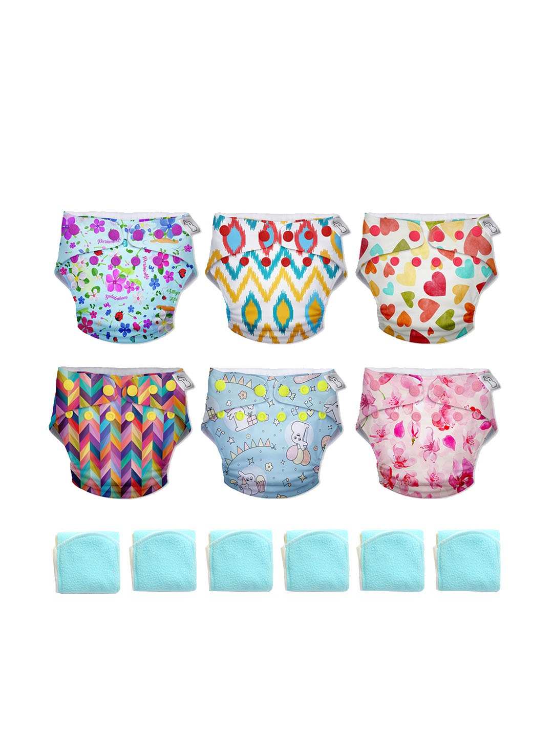 

SuperBottoms Infants Set of 6 BASIC Sustainable Printed Reusable Cotton Cloth Diaper, Multi