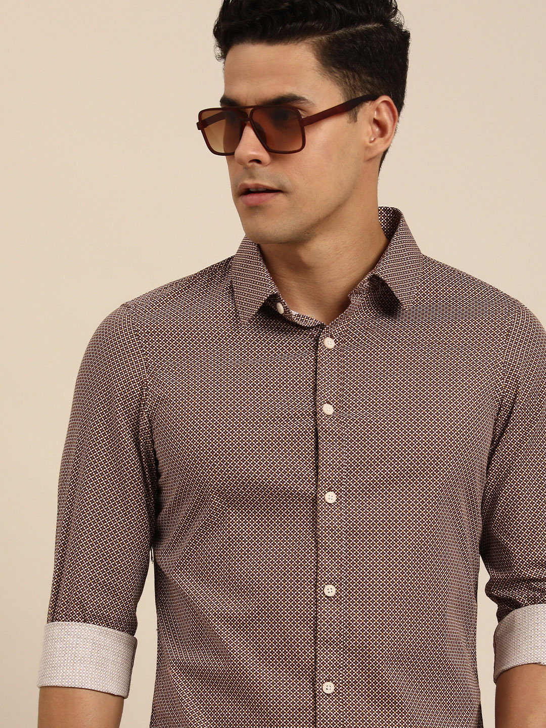 

Being Human Men Slim Fit Printed Pure Cotton Casual Shirt, Brown