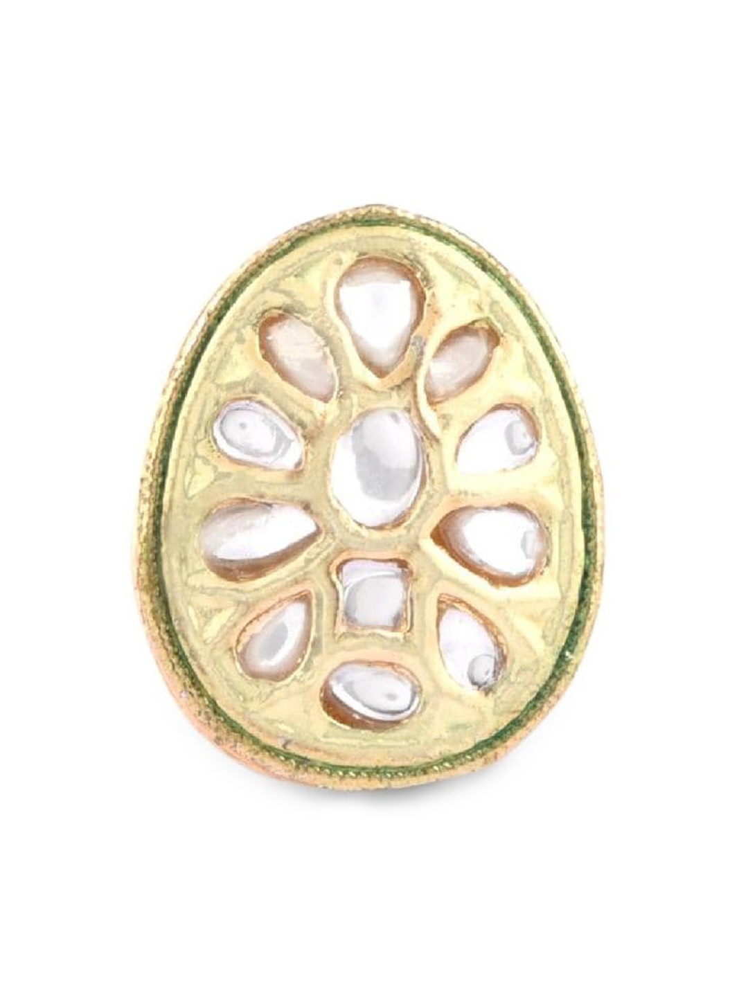 

Efulgenz Antique Designer Gold-Plated White Kundan & Crystal Studded Adjustable Finger Ring