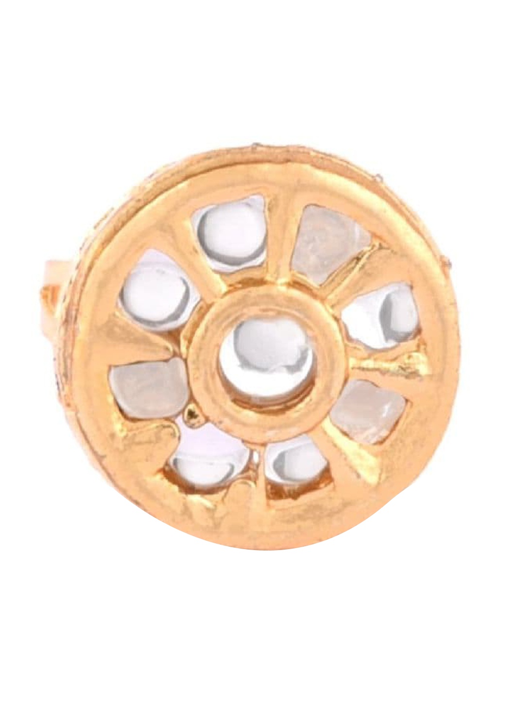 Efulgenz Gold-Plated White Kundan & Pearl Adjustable Finger Ring