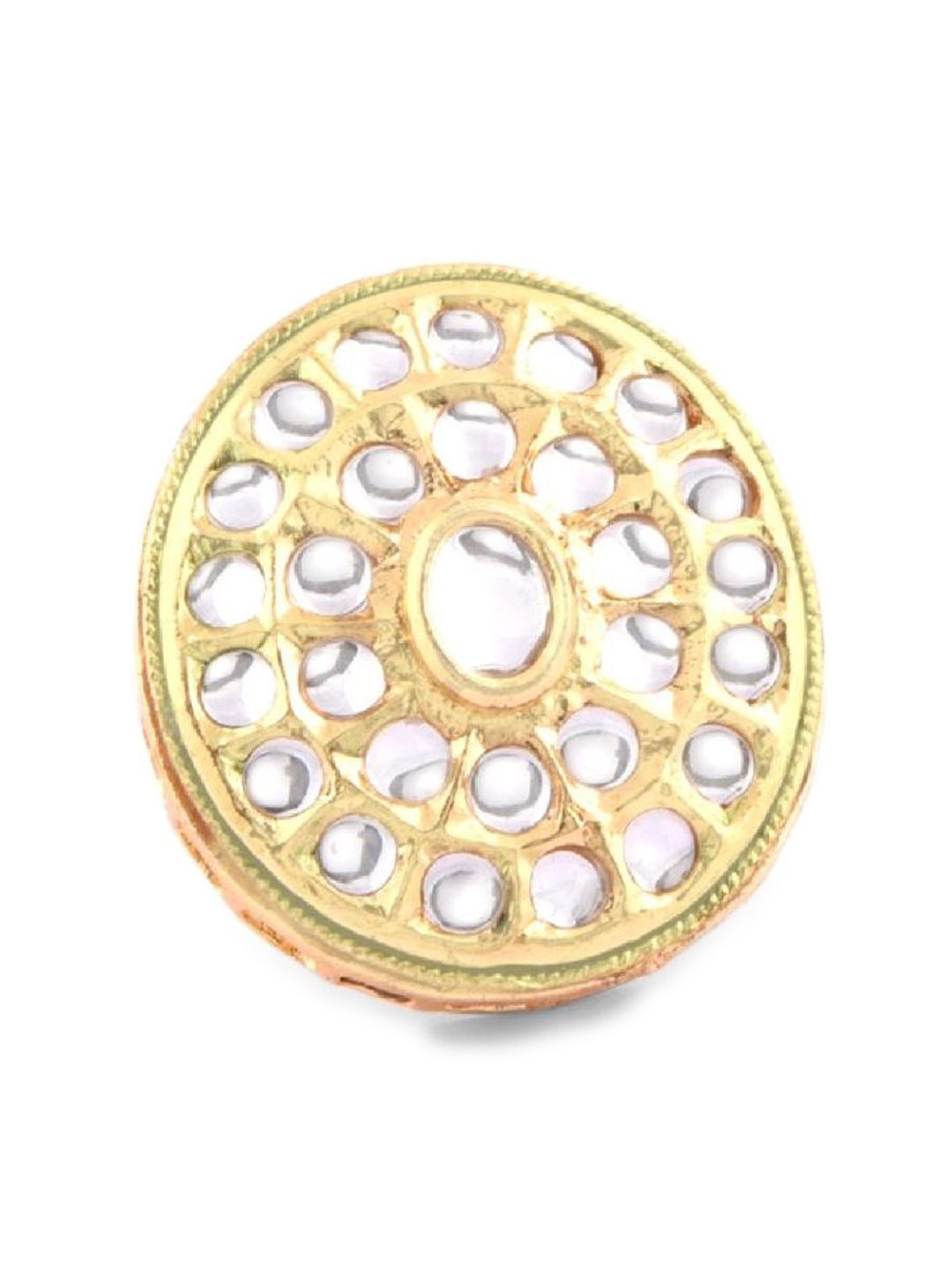 Efulgenz Antique Designer Gold- Plated White Crystal Kundan Studded Finger Ring