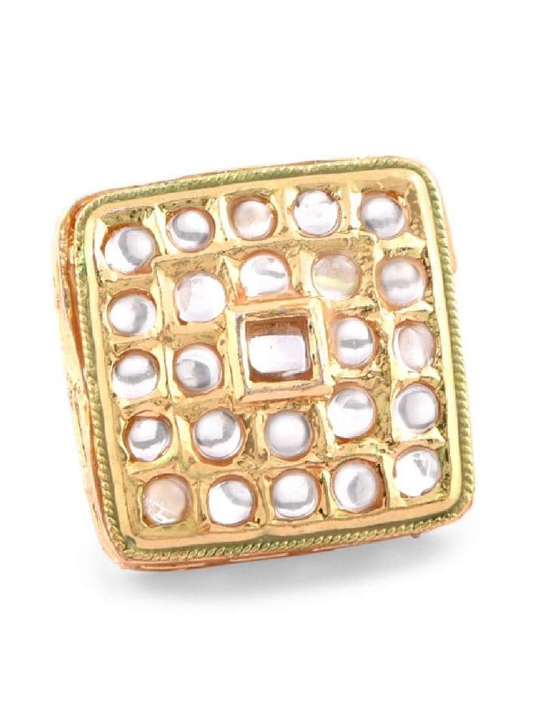 

Efulgenz Antique Designer Gold-Plated & White Crystal Kundan-Studded Finger Ring