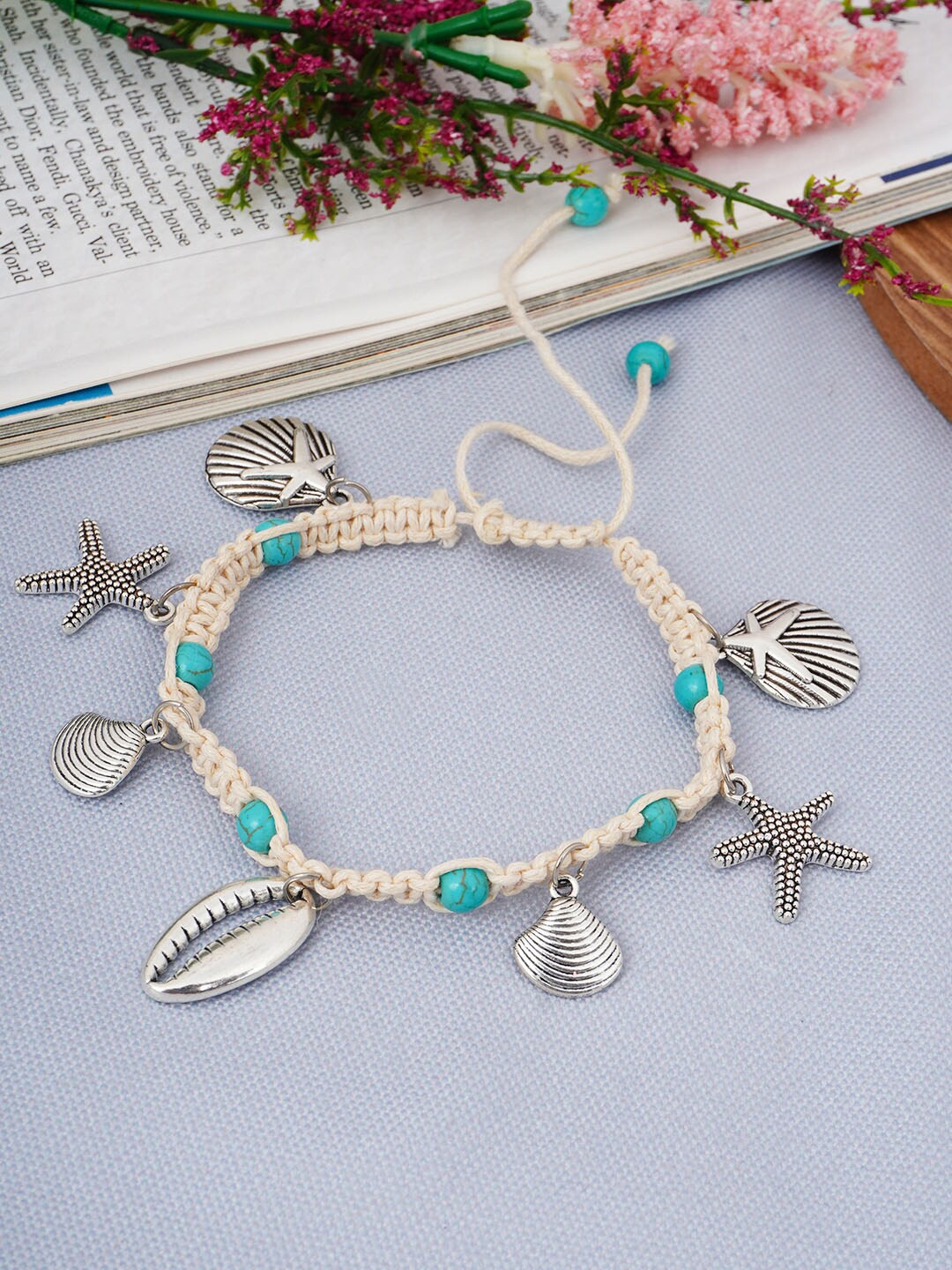 

Ferosh Silver Plated & White Seashell Charm Anklet