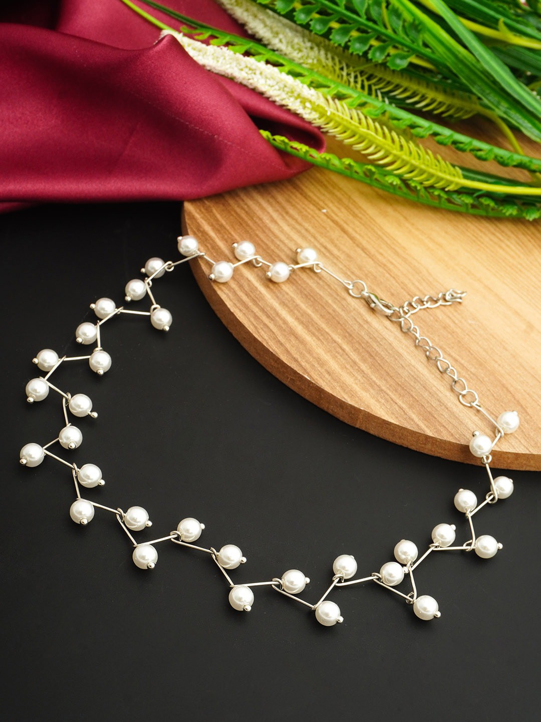 

Emmie White & Silver-Toned Choker Necklace