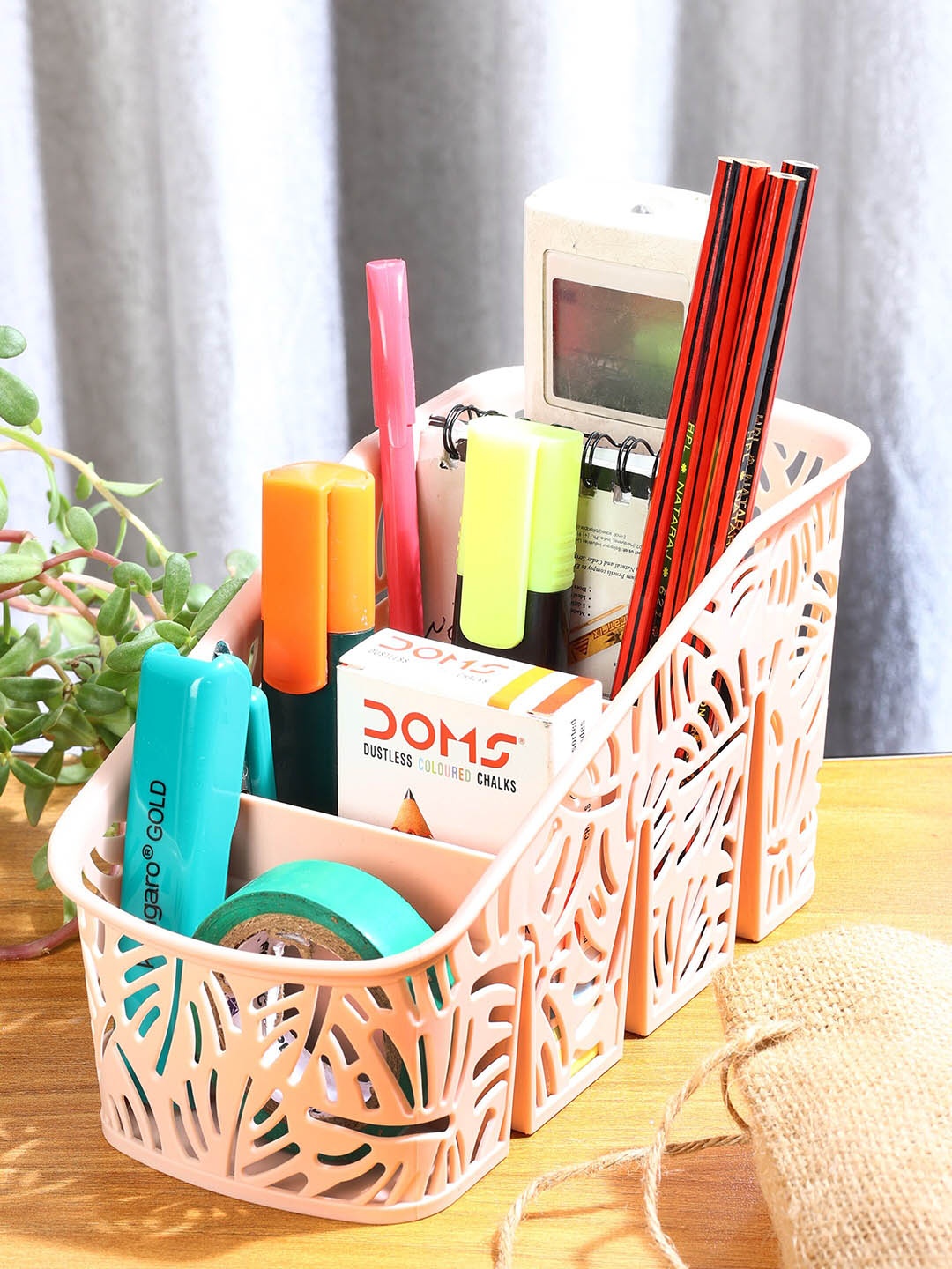 

ZEVORA Peach-Color Textured Multi-Purpose Desk Organiser