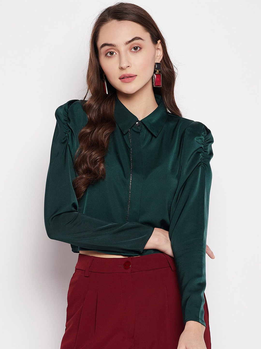 

Madame Women Green Solid Casual Shirt