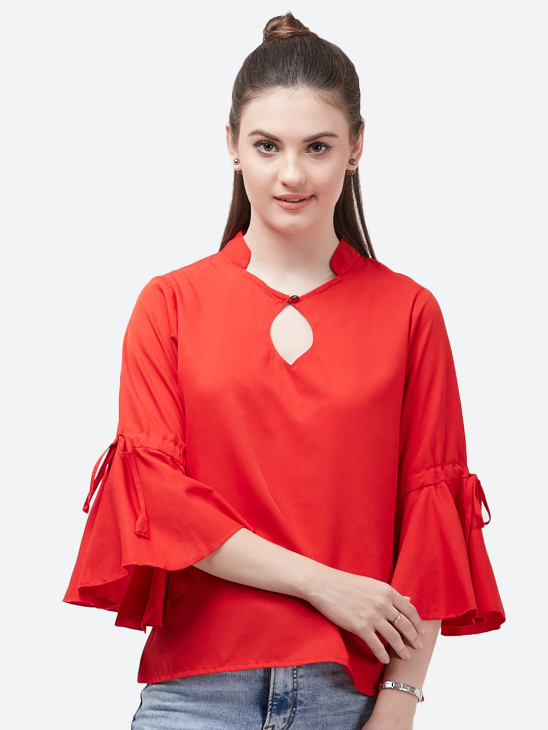 

Indietoga Red Keyhole Neck Crepe Top