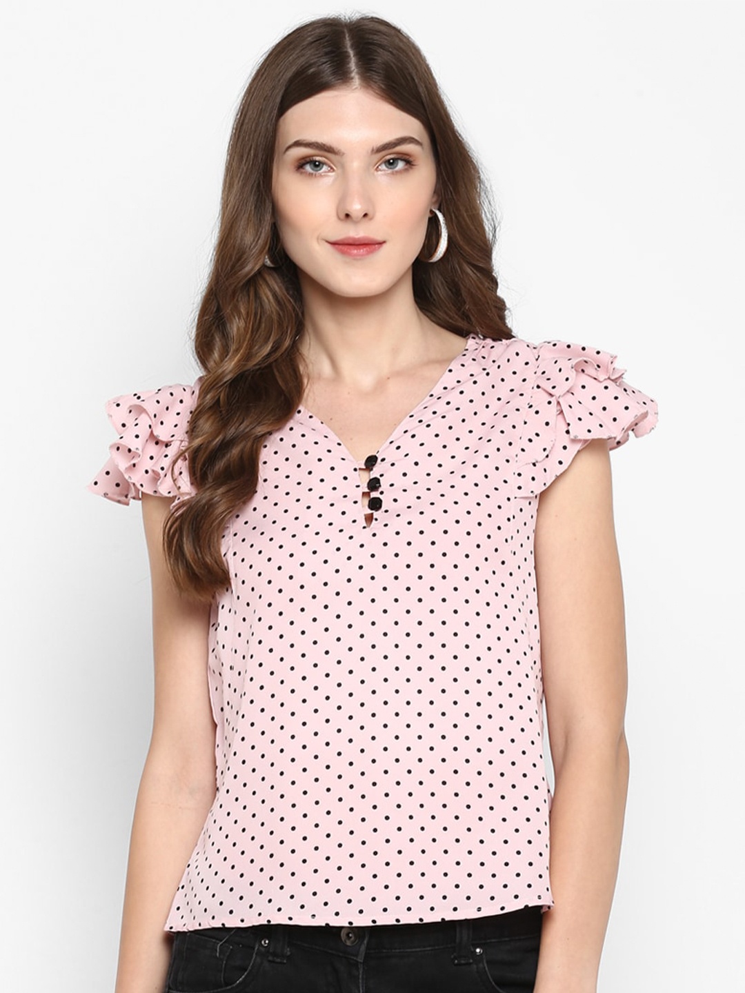 

Indietoga Pink Print Ruffles Crepe Top