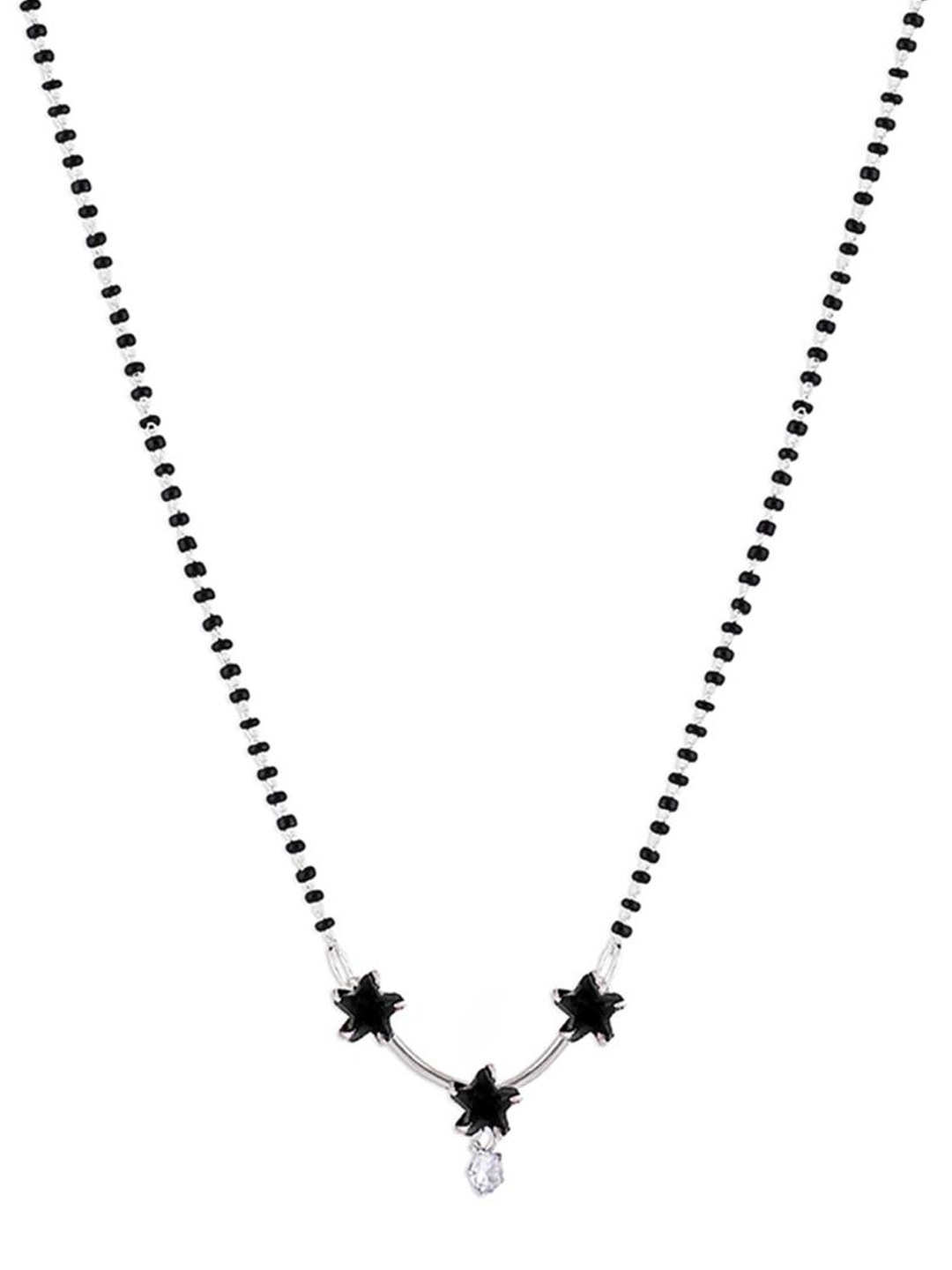 

Efulgenz Beaded CZ Studded Pendant Rhodium-Plated Mangalsutra, Silver