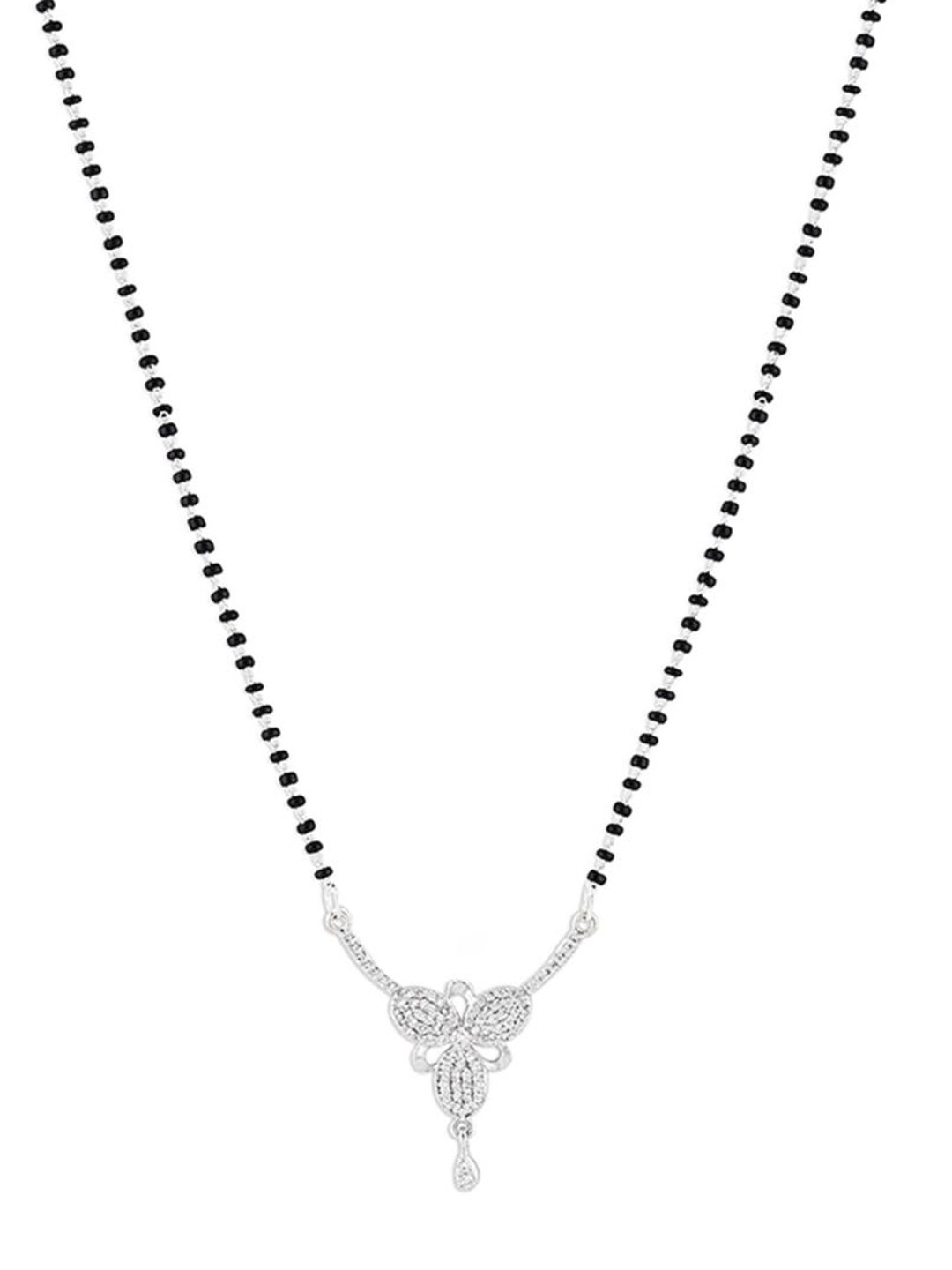 

Efulgenz Beaded CZ Studded Pendant Rhodium-Plated Mangalsutra, Silver