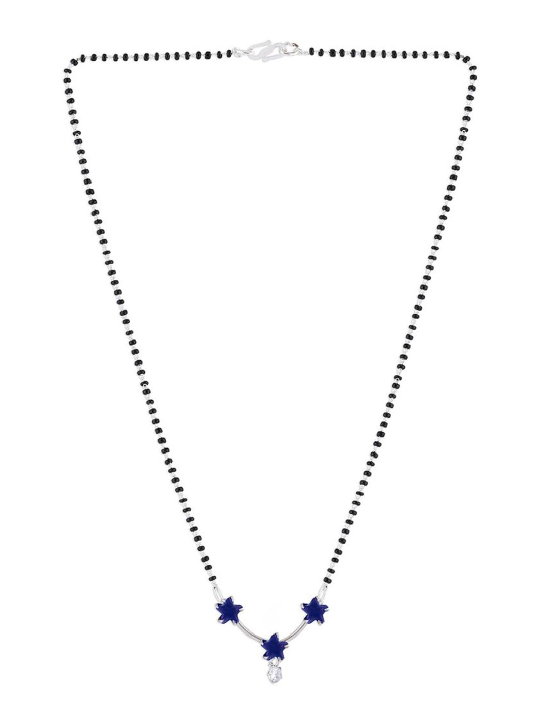 

Efulgenz Rhodium-Plated Blue & Black Crystal Studded & Beaded Mangalsutra, Silver