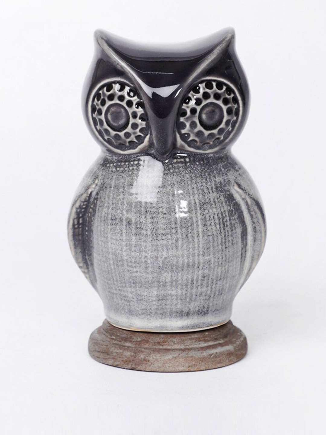

Fabindia Mitul Grey & Black Ceramic Owl On Wood Base Showpiece