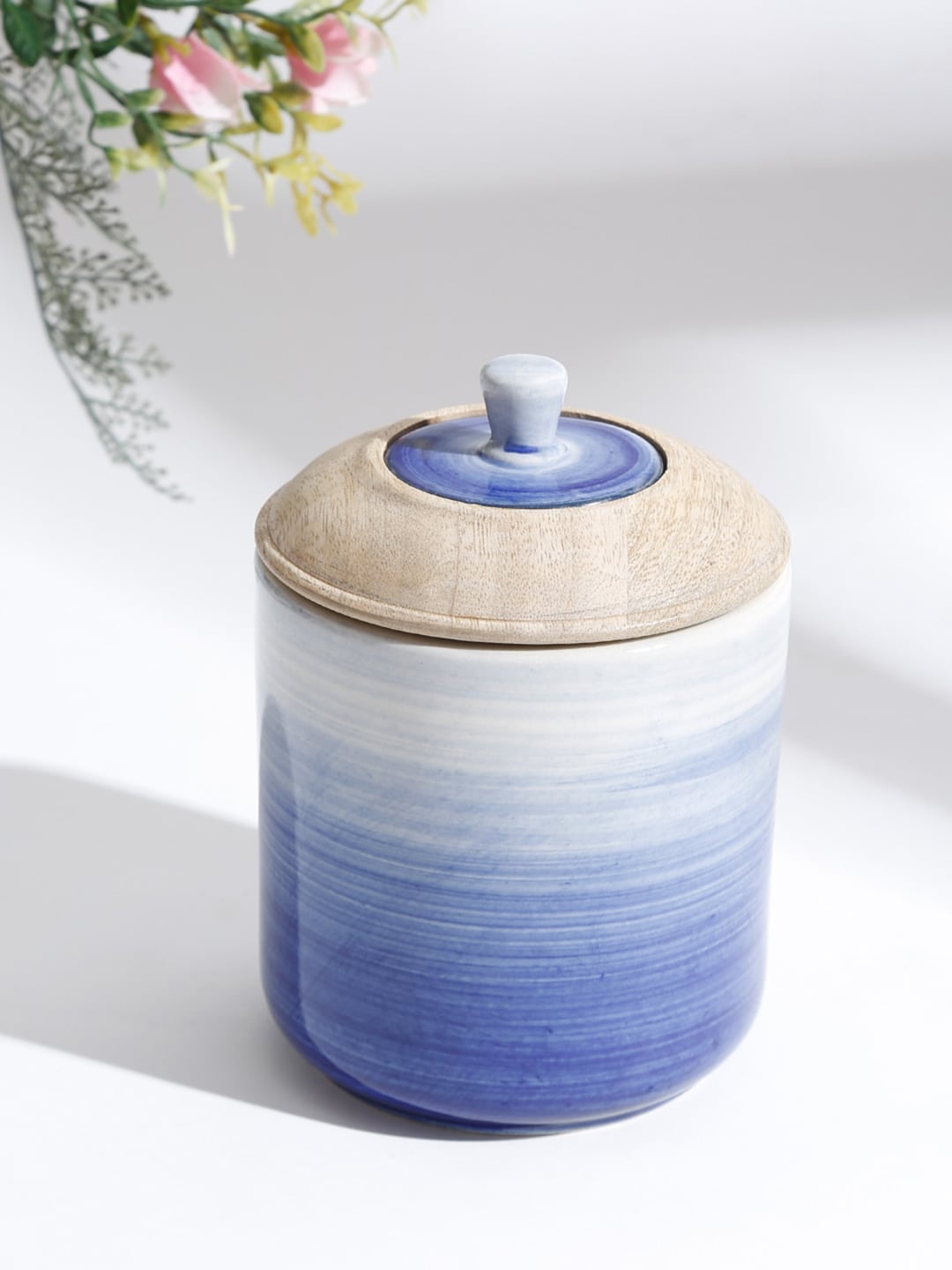 

Fabindia White & Blue Ombre Pattern Small Ceramic Jar