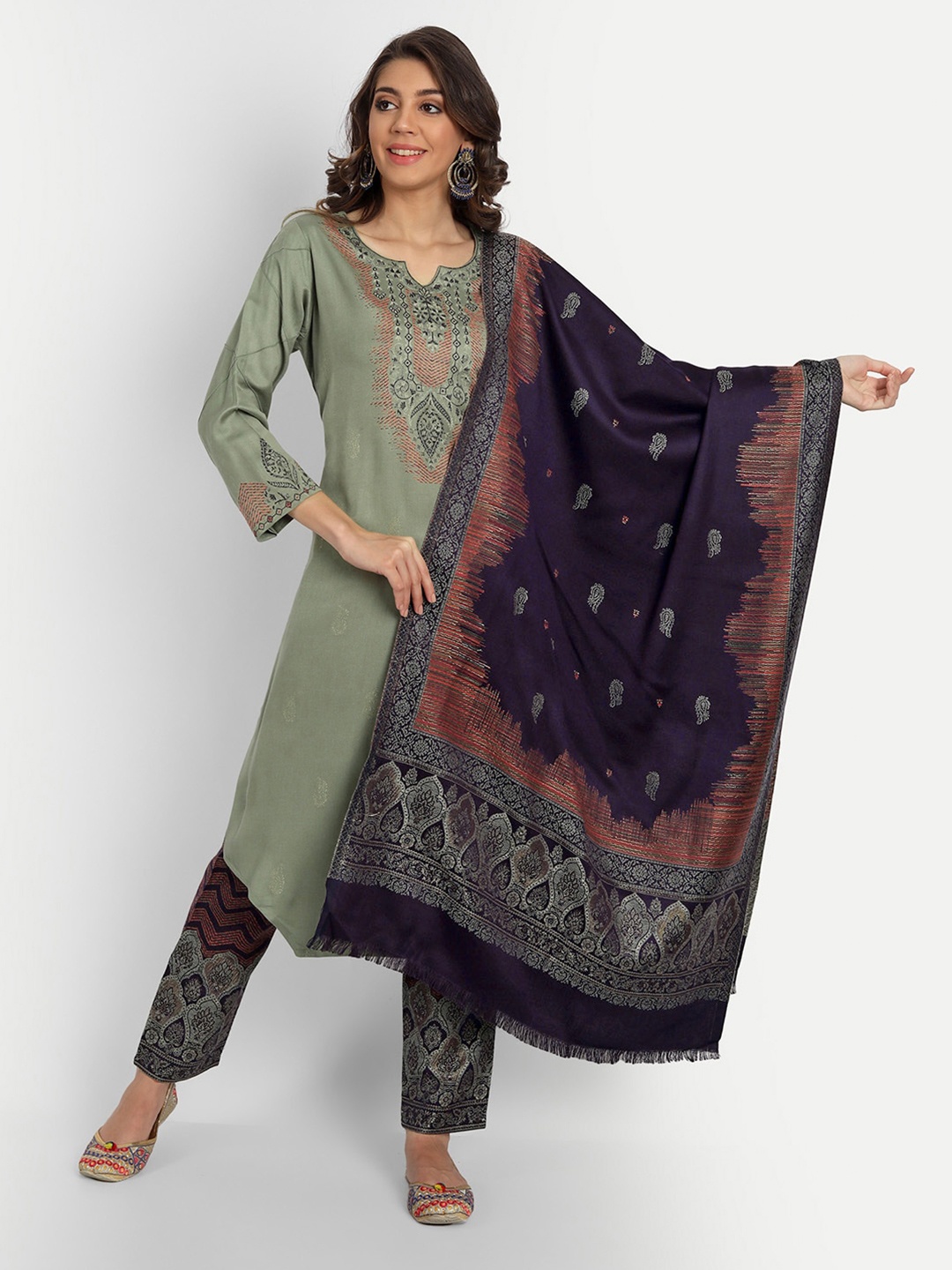 

HK colours of fashion Grey & Black Unstitched Dress Material