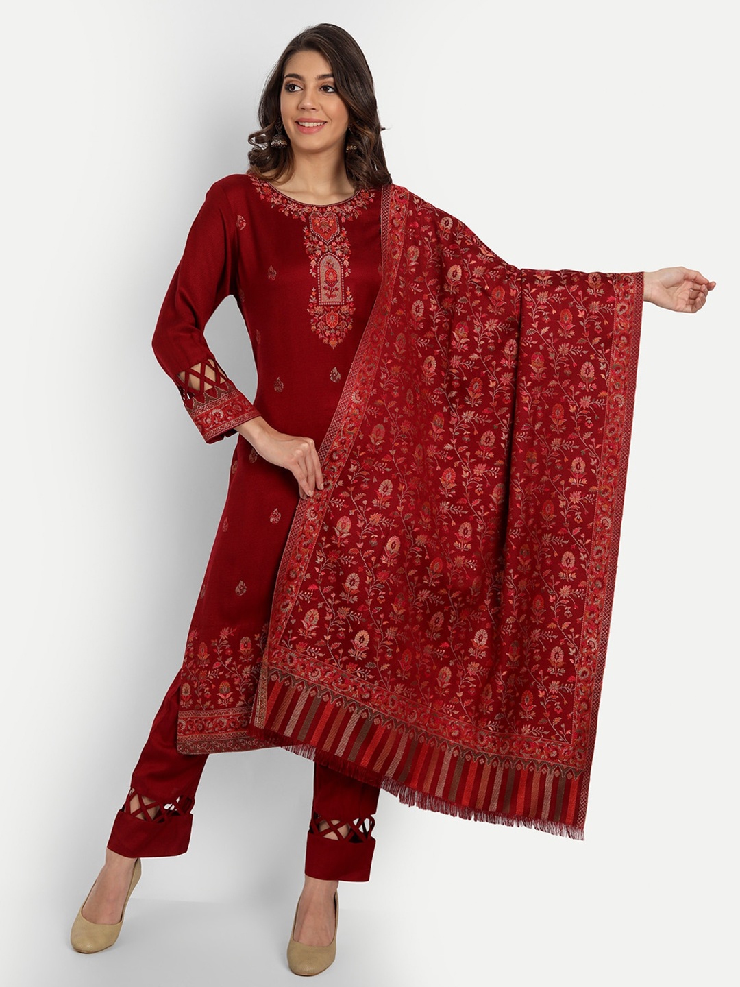 

HK colours of fashion Maroon & Pink Unstitched Dress Material