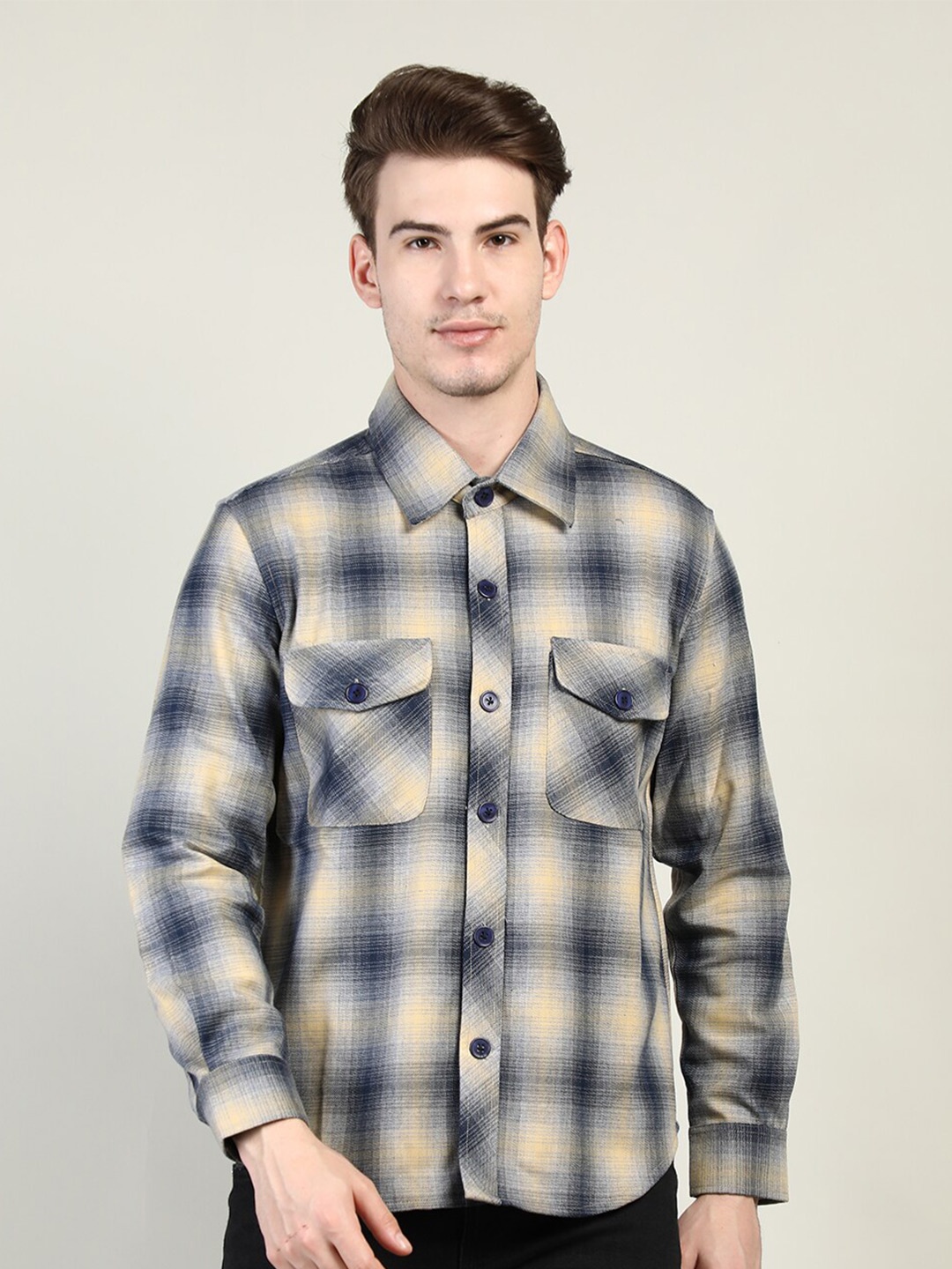 

Dlanxa MenTartan Checks Casual Shirt, Navy blue