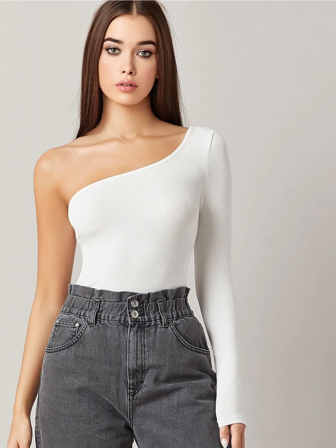

Lagashi White One Shoulder Fitted Top