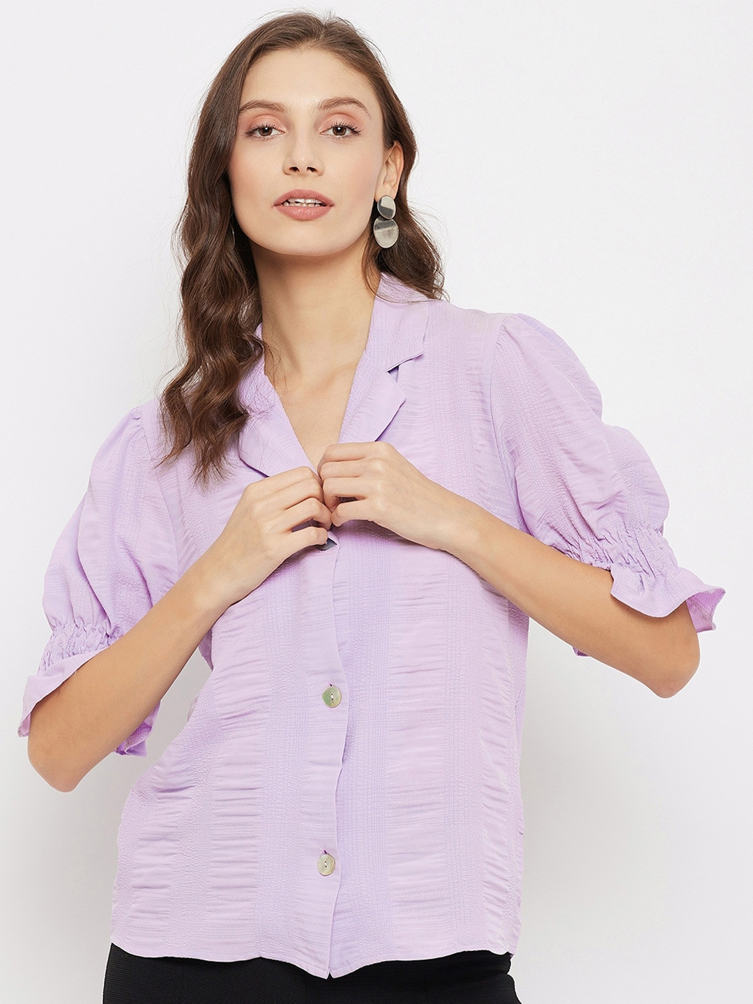 

Madame Mauve Notched Lapel Collar Shirt Style Top
