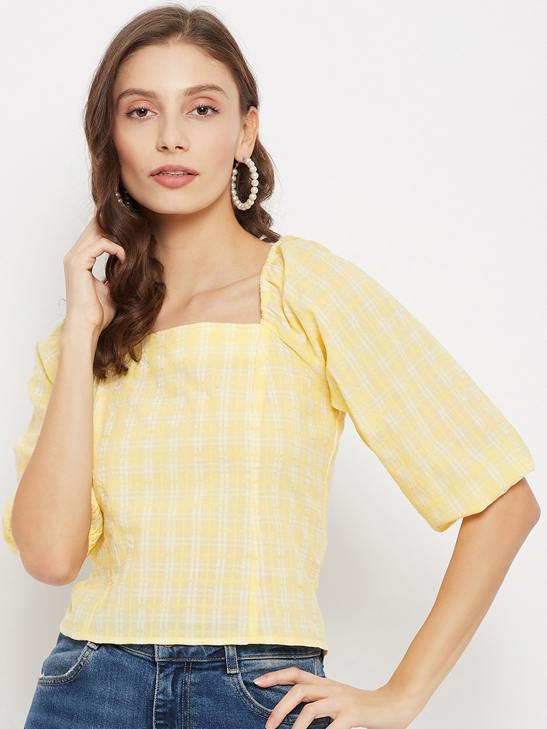 

Madame Yellow Checked Crop Top