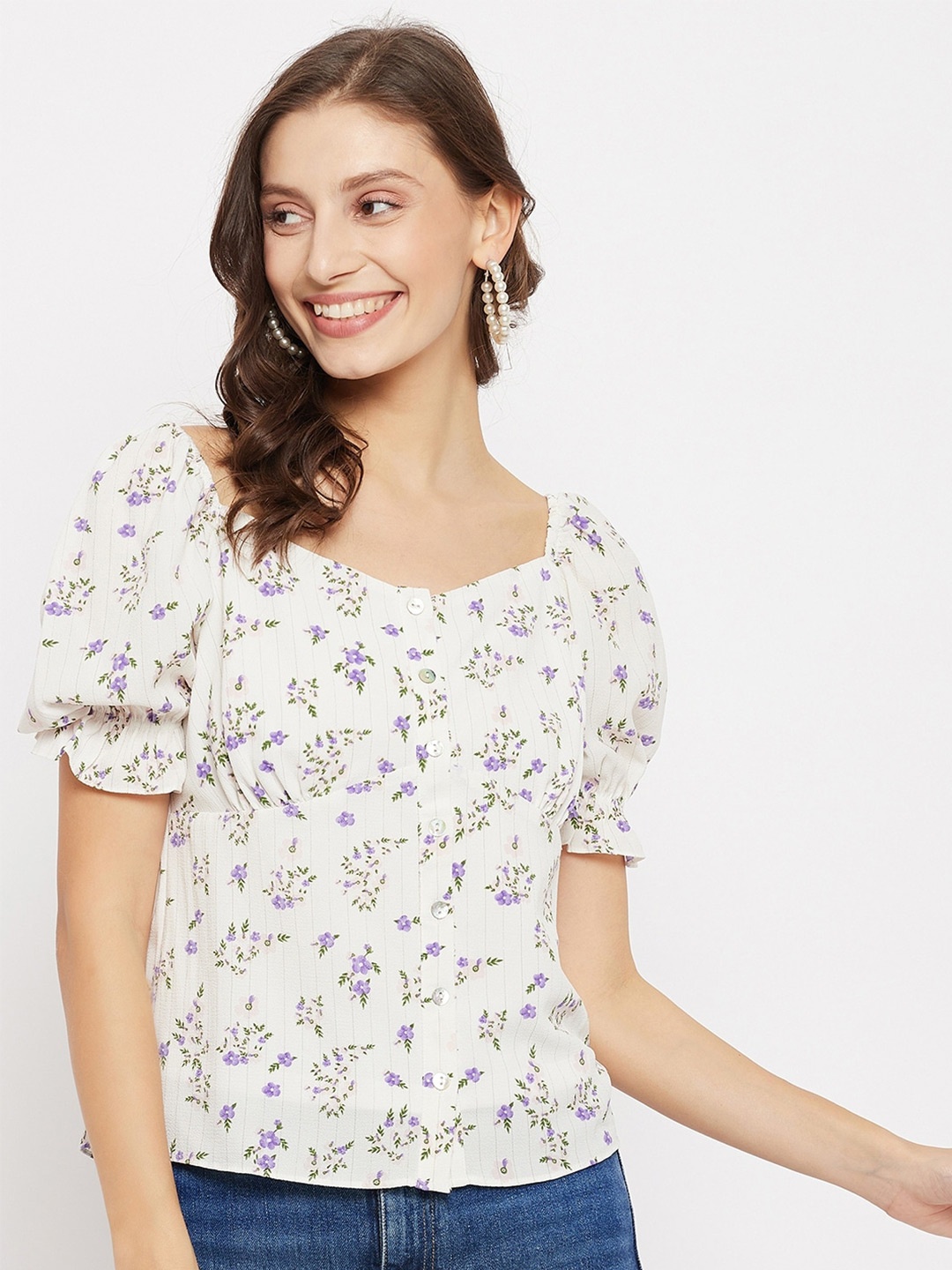 

Madame Off White Floral Print Top