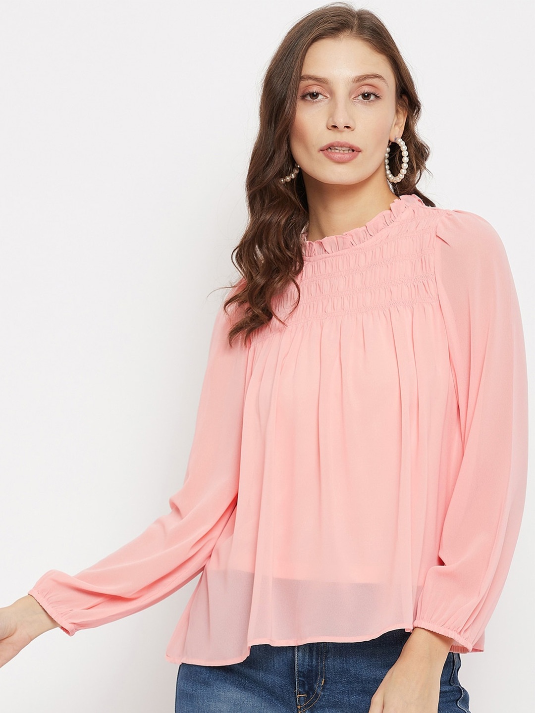 

Madame Peach-Coloured Smocked Top