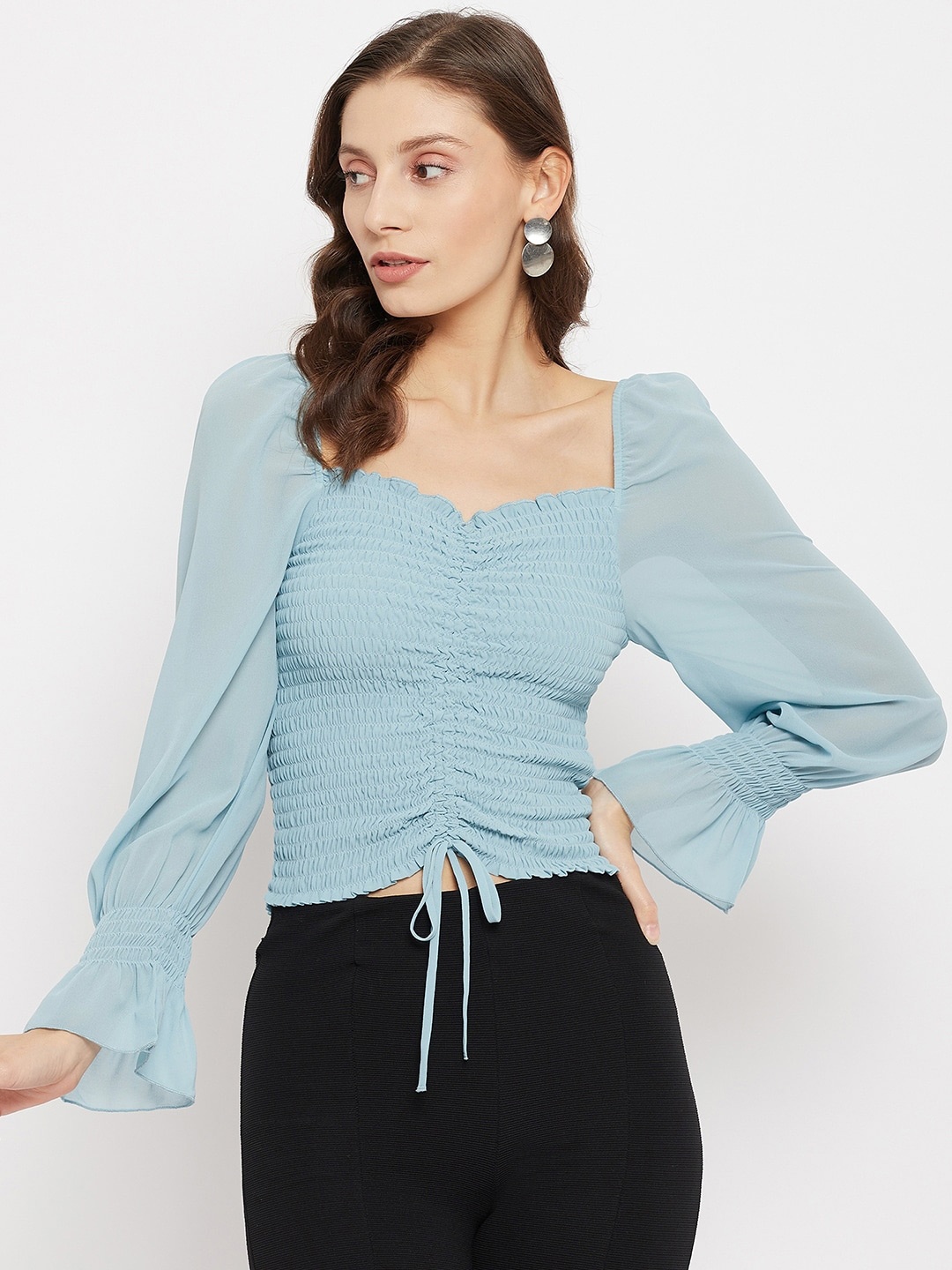 

Madame Blue Sweetheart Neck Crop Top
