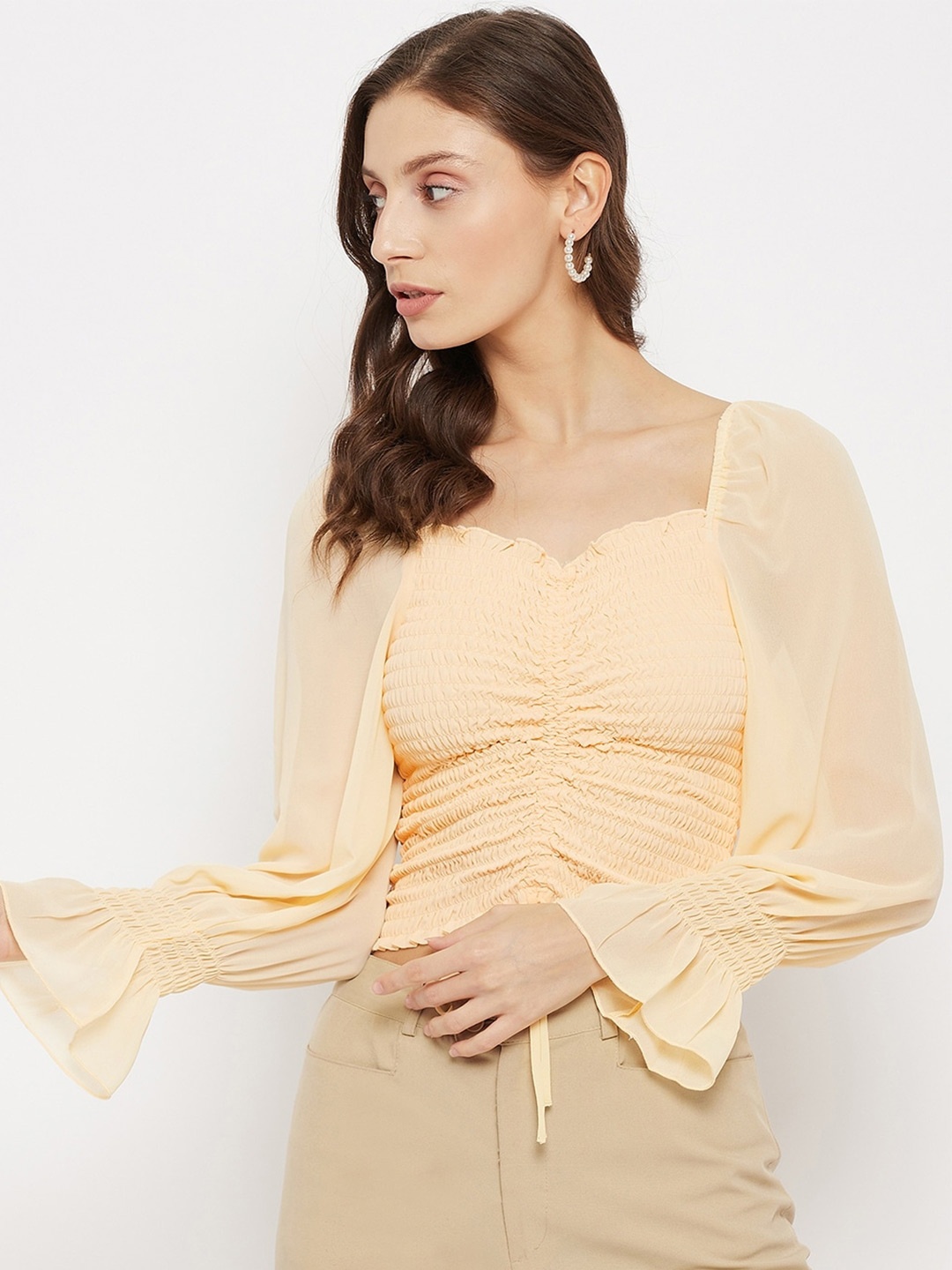 

Madame Yellow Sweetheart Neck Smocked Top