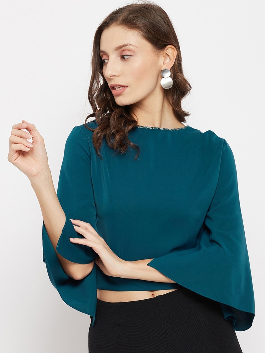 

Madame Blue Smocked Cut Out Crop Top