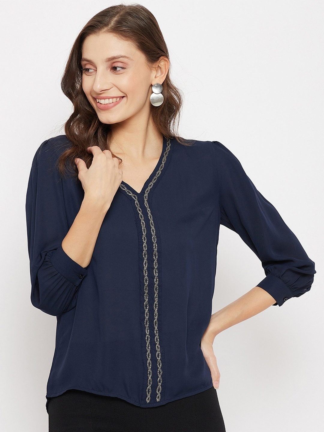 

Madame Navy Blue Embellished Embroidered Top